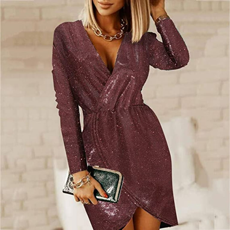 QIPOPIQ Clearance Dresses for Women Summer Sexy Long Sleeve Solids