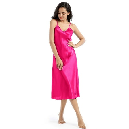 Huuilaibazoo Women Silk Satin Nightgown Sexy Chemise Lingerie Long Sleepdress for Ladies Sleepwear Slip Negligee