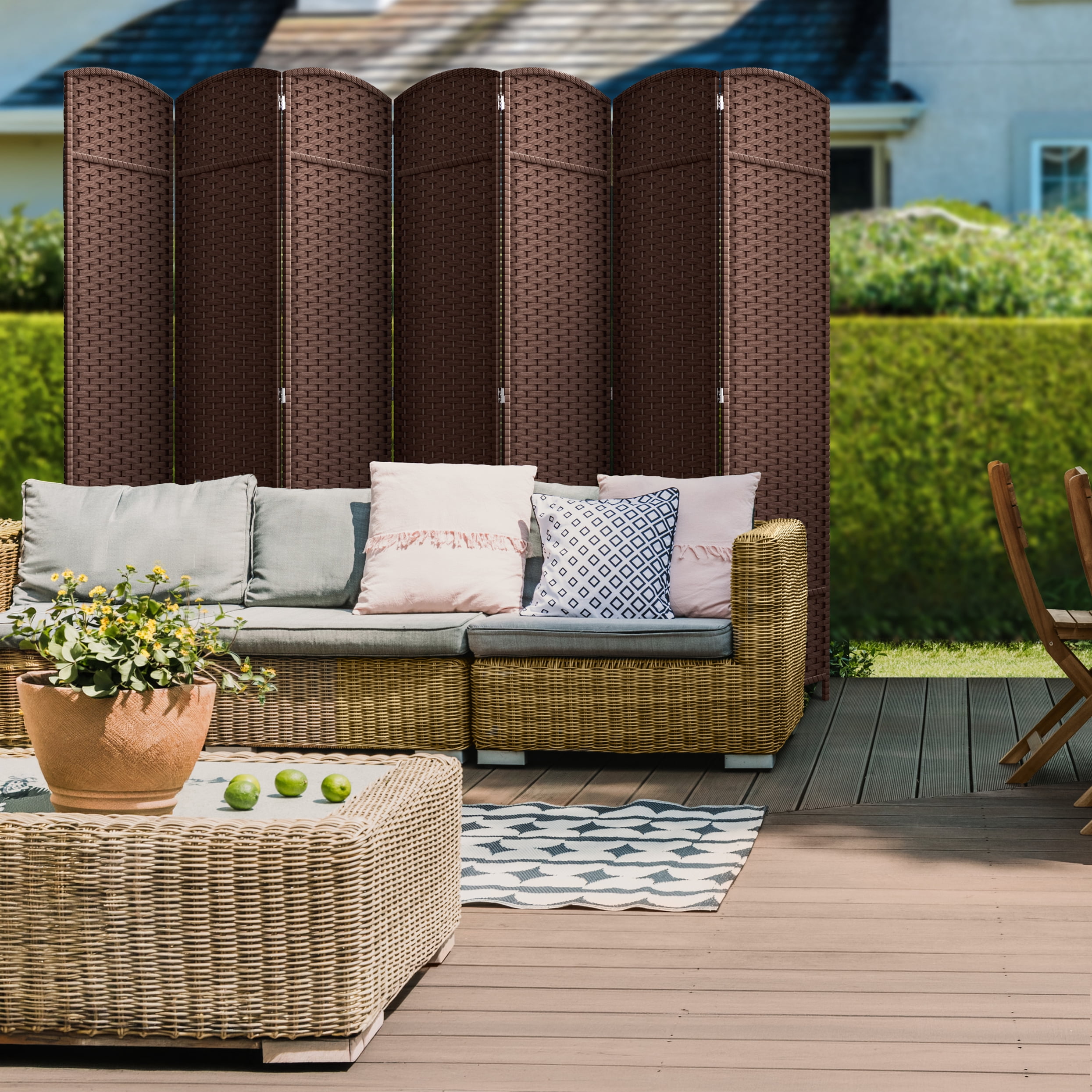 Sorbus 7-Panel Wide Folding Room Divider Privacy Screen, Hand-Woven Chocolate Mesh