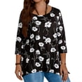 thumbnail image 6 of Fesfesfes Women's Plus Size Tops Trendy Color Blocked Three-Quarter Sleeves Classic Round Neck T-shirt Loose Comfy Easy Pairing with Jeans, 6 of 8