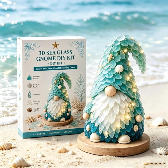 Clearance DIY Sea Glass Art for Adults, Lighted Christmas Seaglass Figurine, Christmas Glass Mosaic Decorations for Desktop Shelf, Gnome