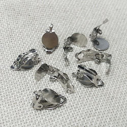 20 PCS (10 Pairs) Clip-on Earring Findings Pad Base Flat Back Round Tray  Blank Setting No Need Ear Pierced Non Piercing Jewelry Accessories  (Rhodium