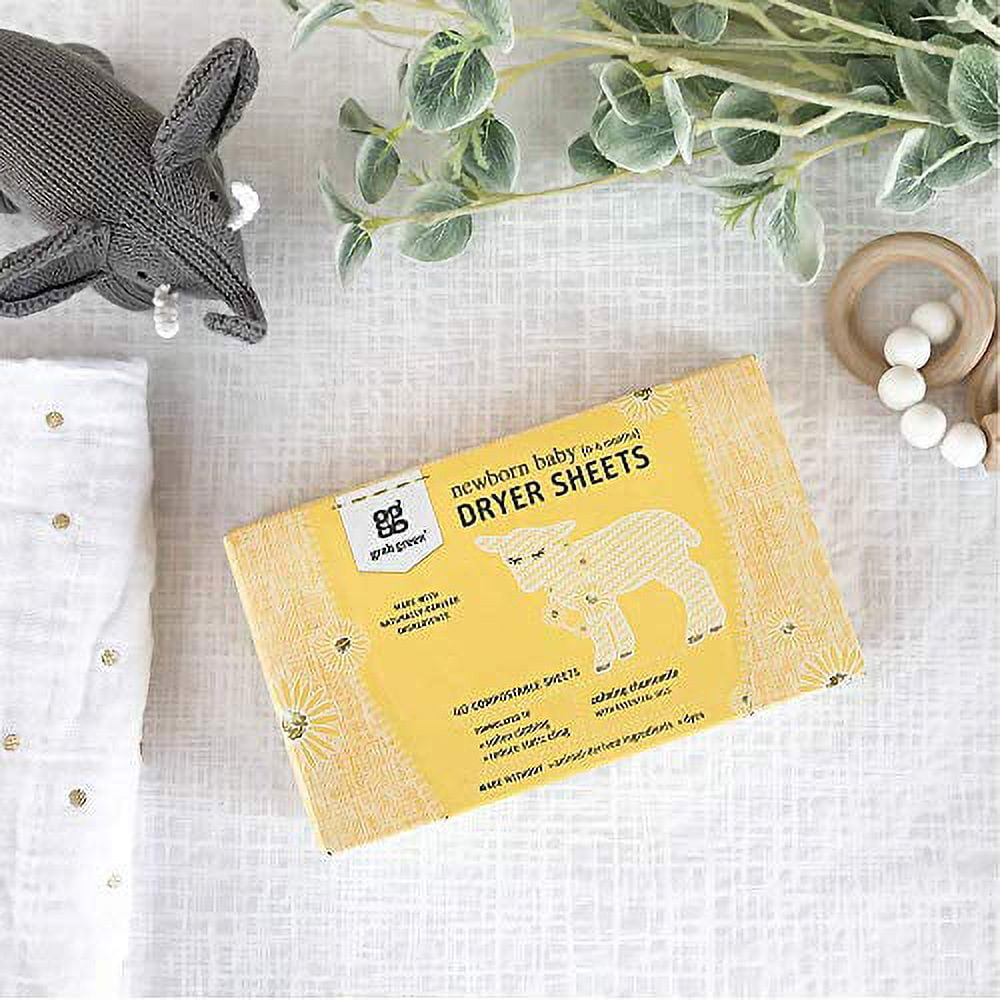Grab Green Newborn Baby Dryer Sheets - Natural Scent Booster and Fabric Softener to Reduce Wrinkles and Static (Calming Chamomile