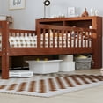 thumbnail image 4 of Twin Size Platform Bed with Storage Headboard  3 Side Guardrails，Wood Platform Bed with Double Drawer Storage, for Children's Room, Bedroom, Walnut, 4 of 9