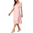 thumbnail image 4 of INSPIRAR CHIC Vestido Midi Babydoll de Verano para Mujeres con Cuello Cuadrado, Mangas Cortas Abullonadas, Cintura Alta y Corte Flowy en Color Rosa, 4 of 6