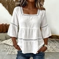 thumbnail image 2 of Womens Cotton Linen Shirts 3/4 Sleeve,lace Trim Lace Trim Blouse Lightweight Linen Blouses for Women Fashion Clothing Outfits Womens Gauze Tops Loose Fit Soft Tunic Blouses,White,M, 2 of 8