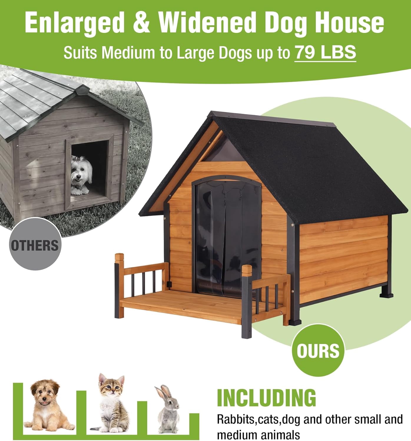 Aivituvin Large Dog House Outdoor Weatherproof with Porch, All-Metal Frame Chew-Proof Dog Kennel with Asphalt Roof, for Small Medium Large Dogs