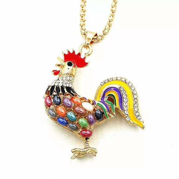 QQTDFG Multi-color Bling Enamel Crystal Chicken Cock Rooster Pendant Animal Necklace-default