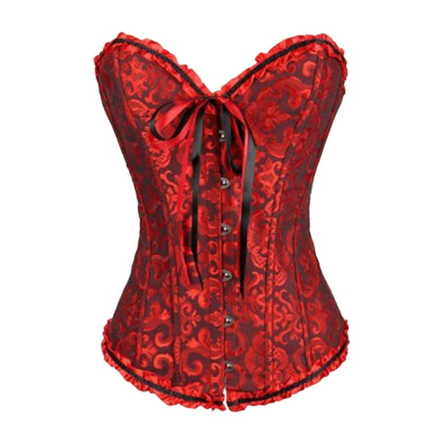 Vestido de corsé floral para mujer, estilo vintage, estilo steampunk, bordado en la cintura, traje de satén. negro y rojo