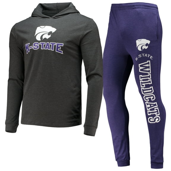 Men's Concepts Sport Purple/Heather Charcoal Kansas State Wildcats Meter Long Sleeve Hoodie Top & Jogger Pajama Set
