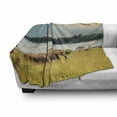 thumbnail image 3 of Safari Soft Flannel Fleece Throw Blanket, Big Savannah Family with Dark Cloudy Dramatical Sky Grassland, Cozy Plush for Indoor and Outdoor Use, 50" x 60", Grey Yellow Blue, by Ambesonne, 3 of 6