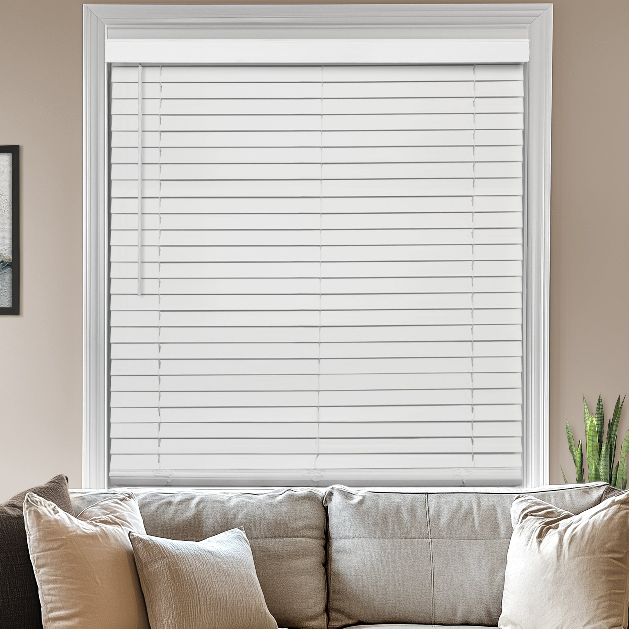 Chicology White Cordless 2” Inch Faux Wood Blinds for Windows with Valance |61.5"W X 72"H| Room Darkening | Light Filtering | Easy Install | Moisture Resistant