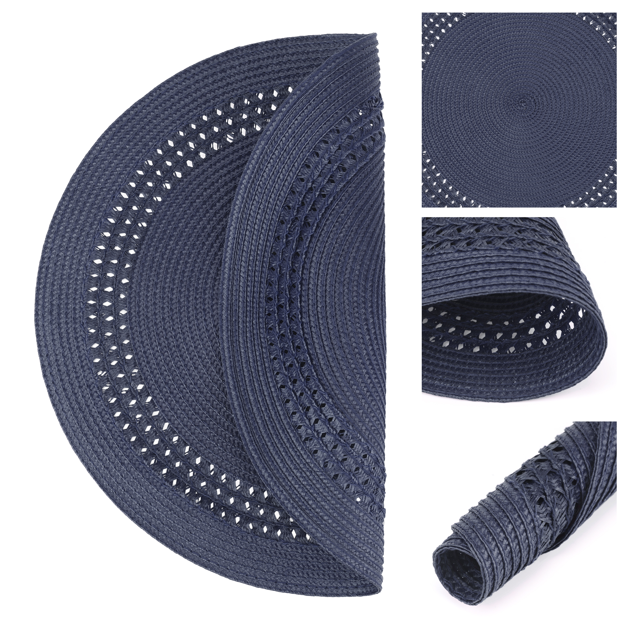 Unique Bargains Farmhouse Round Placemats Set of 6 Woven Placemats Navy Blue