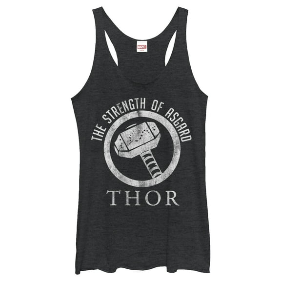 Women's Marvel Thor Strength of Asgard  Racerback Tank Top Black Heather Large