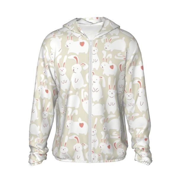 Fotbe White Rabbit Chaqueta con Protección Solar UPF 50+ para Hombre y Mujer, Camisa con Capucha y Bolsillos-XX-Large