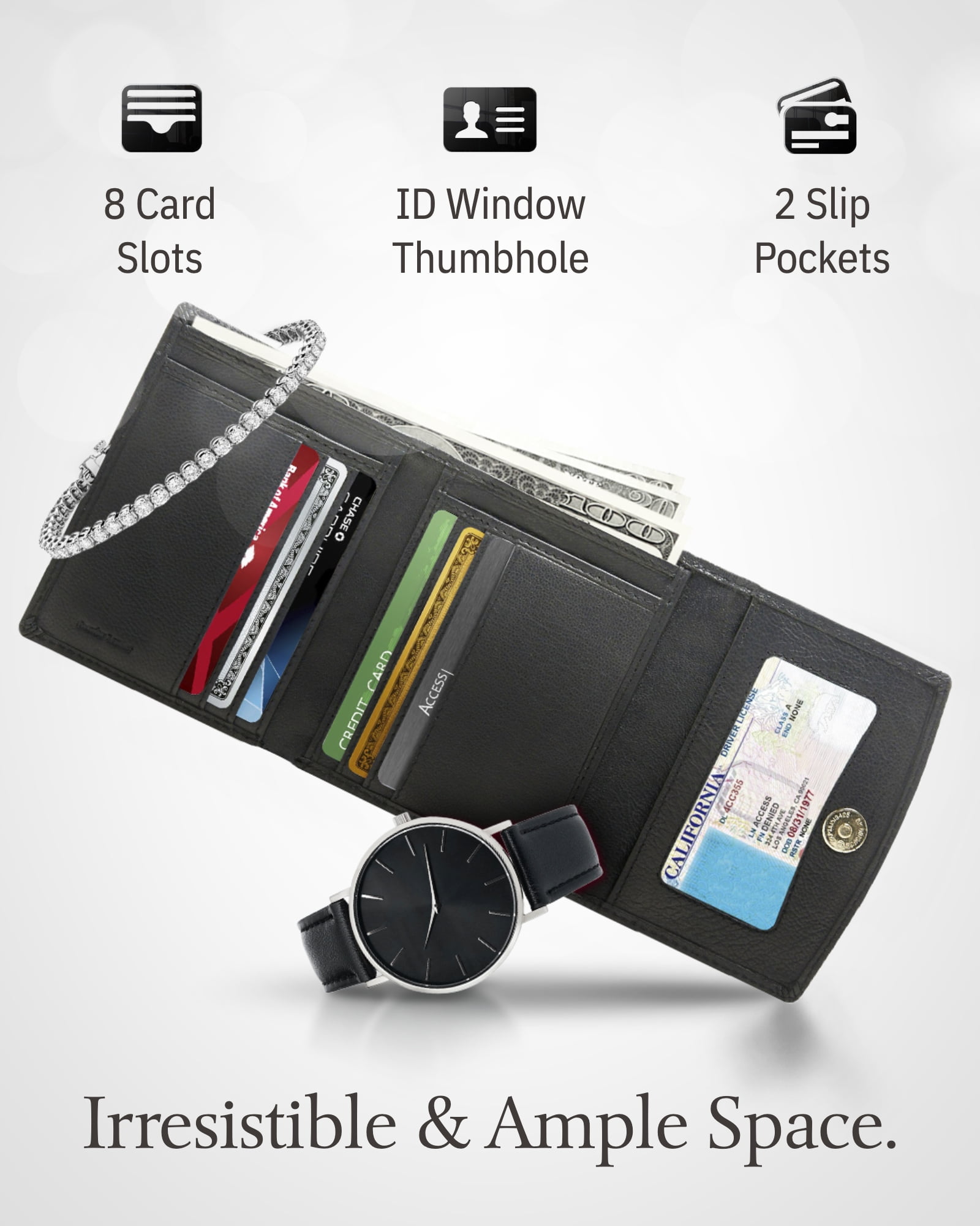 Envelope Leather Wallet for Women Slim Designer Trifold Lady Credit Card  Holders
