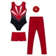 thumbnail image 4 of vastwit Gymnastics Outfit for Girls 4pcs Figure Ice Skating Training Suit Dance Leotard with Shorts Leggings Hairband Burgundy 12, 4 of 8