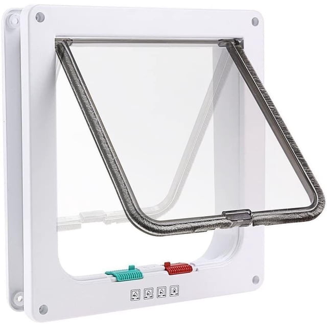 Puerta para gatos de 4 posiciones Puerta para gatos con tapa de túnel Puerta para gatos Puerta para gatos con cerradura Puertas para gatos para animales pequeños Cat Mate Bloqueable Fácil de instalar
