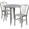 thumbnail image 4 of BizChair Commercial Grade 30" Round Silver Metal Indoor-Outdoor Table Set with 2 Vertical Slat Back Chairs, 4 of 5