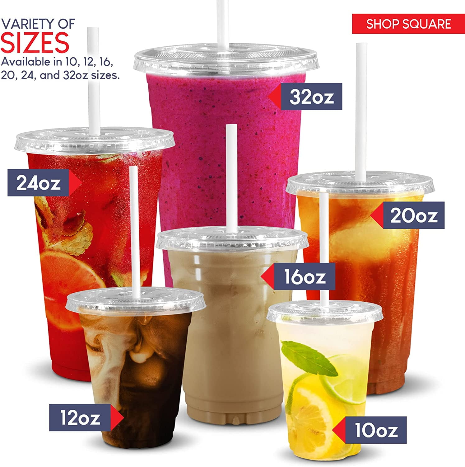 32 oz Plastic Cups with Lids, 50 Pack - Disposable Iced Coffee Cups,  Milkshake Cups, Boba, and Smoothies