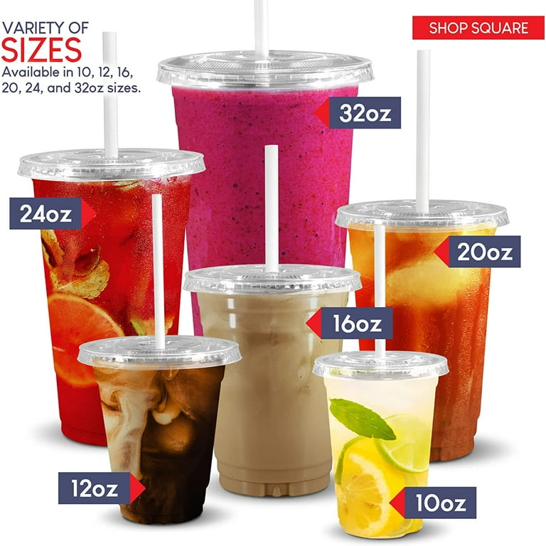 Walmart 32 oz Plastic Cups with Lids for Smoothies Cold Drinks Iced Coffee 50 Pack Disposable Spill Free Stackable Walmart