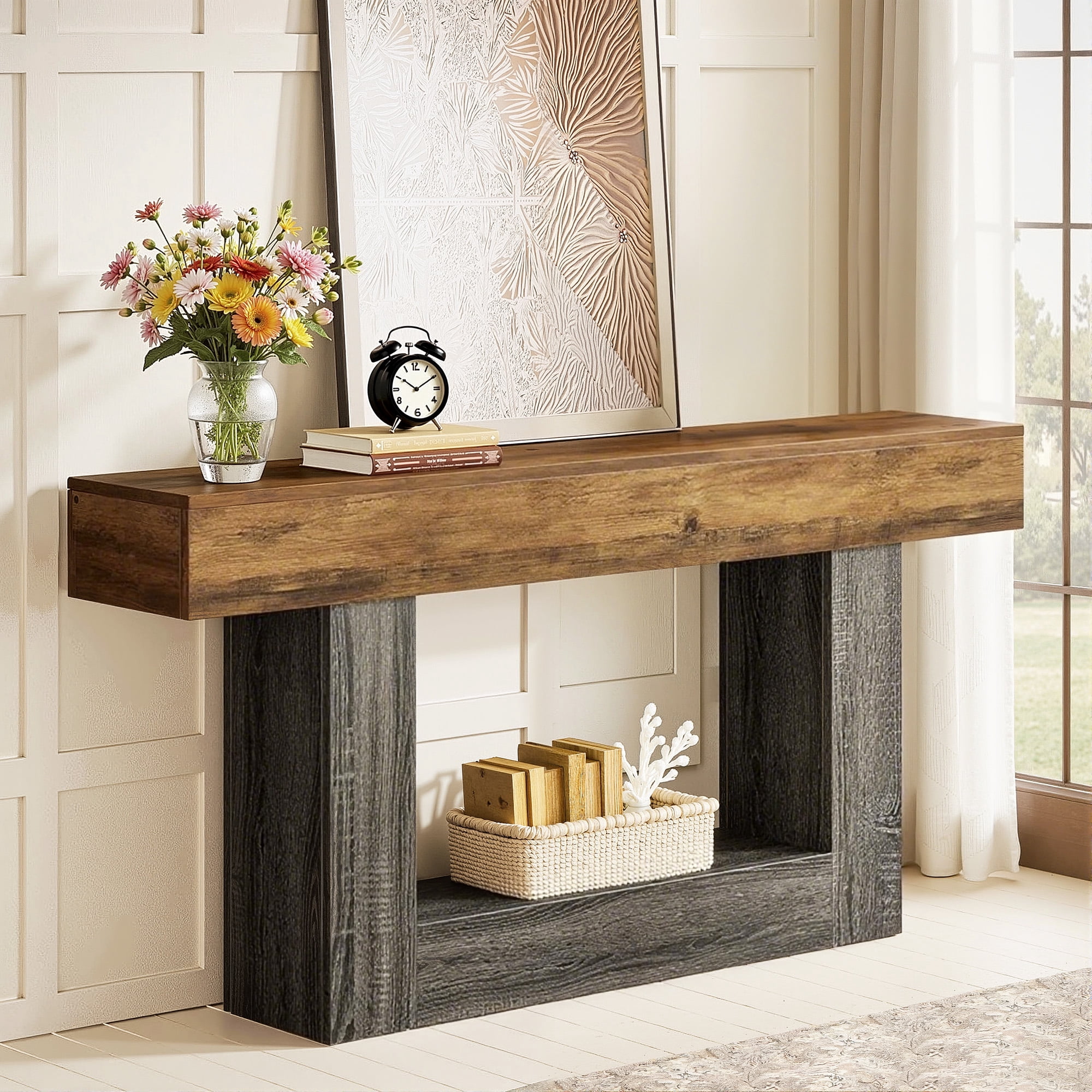 MAYEERTY Console Table with Lower Storage Shelf for Decor & Vases
