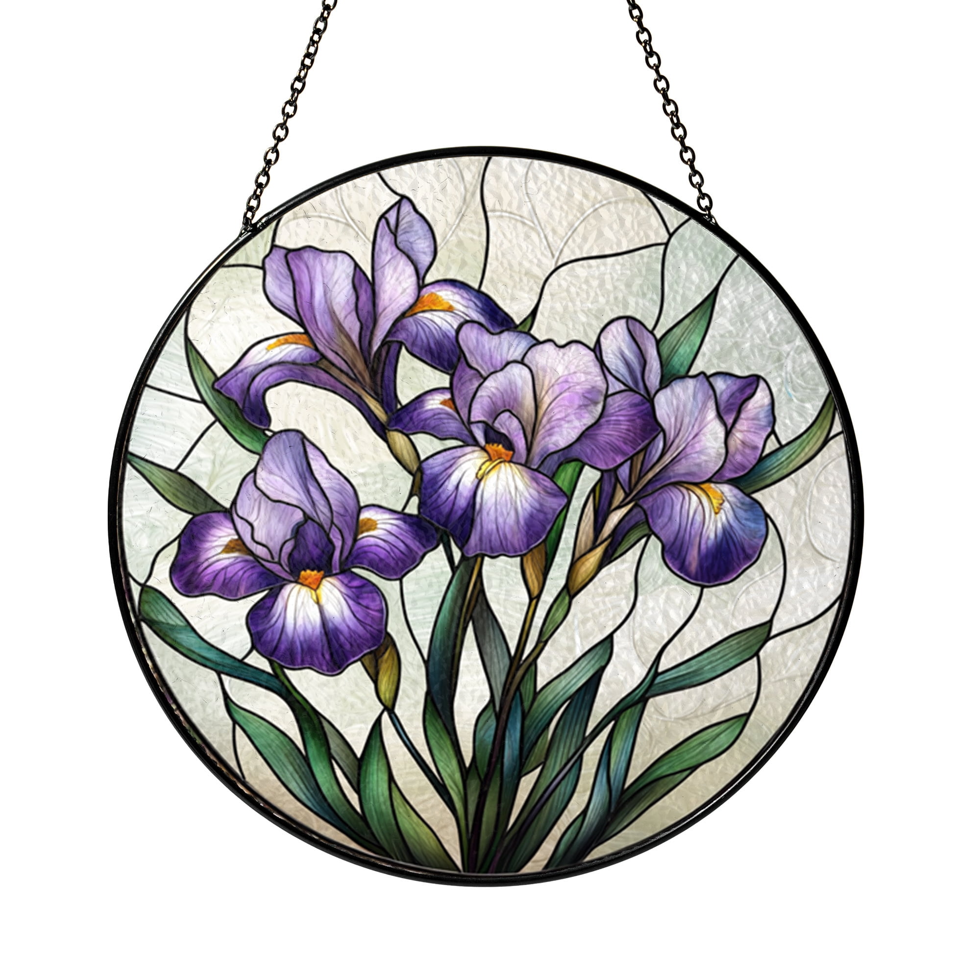 Botanical Purple Iris Stained Glass Style Suncatcher Window Decor Elegant Floral Art Ornament
