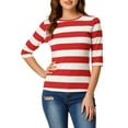 thumbnail image 1 of INSPIRE CHIC Hauts pour Femmes Non Doublés Col Rond Manches au Coude Coupe Ajustée T-Shirt Décontracté TG Rouge, 1 of 6