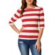 thumbnail image 1 of Camiseta básica de ajuste slim con cuello redondo y mangas de codo para mujeres INSPIRE CHIC, estampada, tamaño XS, color rojo, 1 of 7