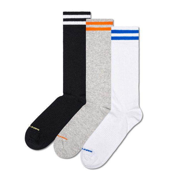 Happy Socks Calcetines unisex, paquete de 3 - Calcetines lisos, algodón, rayas, colores lisos, mezcla de algodón Blanco/Gris/Negro 36-40