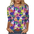 thumbnail image 3 of lcziwo Women's Easter Shirts Fashion Egg Printed Blouses Casual Round Neck Shirt Spring Holiday Wear 3/4 Sleeve Easter Tops Multicolor L, 3 of 6