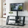 Home Source Logan industrial Plasma TV Stand with Mount and 3 Black Glass Shelves, Black Frame