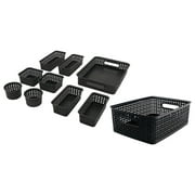 Advantus Plastic Weave Bins, Black - Set of 10 assorted sized bins