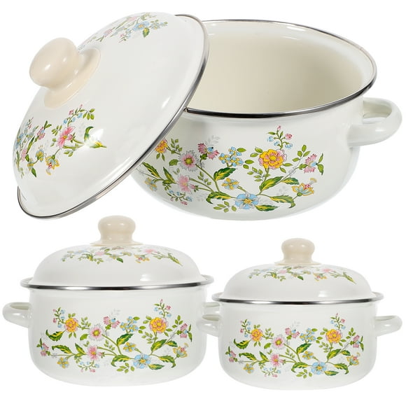 Shisuyan 3pcs Cooking Pots Set Stock Pots Flat Bottom Stockpot Enamel Cooking Pot Soup Pot