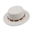 thumbnail image 4 of XIAOCHA Womens Metal‑Concho Fedora Hat Solid Wide‑Brim Hat Western Cowbaby Festival Hat,White, 4 of 4