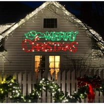 Large 48"x18" Twinkle 504 LED Merry Christmas Neon Motif Super-Bright Green and Red LEDs Outdoor Christmas Decoration With UL Standard Adaptor Waterproof for Outdoor Home Party Wall Hanging