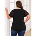 thumbnail image 4 of LapaPlus Women's Plus Size Summer Tops - Short Sleeve Lace Splicing Blouse with Bandage & Hollow Design, Round Neck Elegant Cocktail Party T-Shirt, 4 of 10