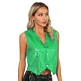 thumbnail image 3 of iiniim Womens Sequin Vest Shiny Dance Vest Slim Fit V-Neck Party Sleeveless Jacket Waistcoat Green 170, 3 of 7