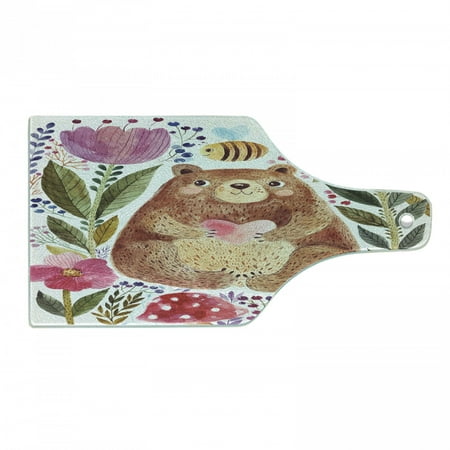 

Watercolor Flower Cutting Board Bear Flowers and Bee Animal Nature Modern Illustration Decorative Tempered Glass Cutting and Serving Board Wine Bottle Shape Multicolor by Ambesonne