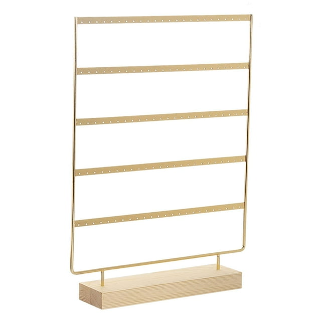 Shengyu 5 Tier Earring Display Stand Wooden Base Ornament Supplies Shop Hanging Rack Gold Gold 30x7x40cm