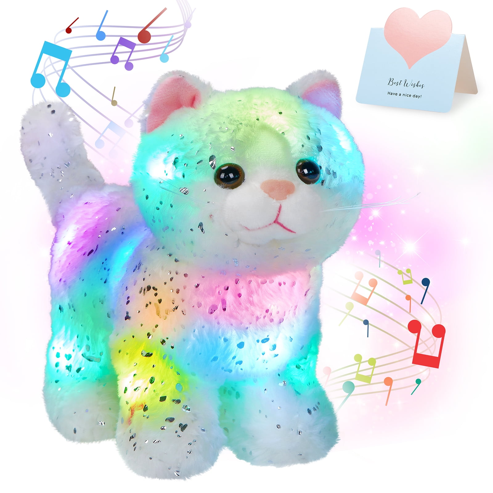 9'' SpecialYou Light up Stuffed Kitty Soft Plush Cat Toy LED Stuffed Animals with Colorful Night Lights Glowing Gift for Kids Boy Girl on Birthday Holiday 