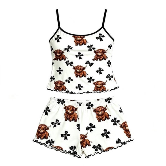 SJLDQY Womens Cami Pajama Sets Cute Printed 2 Piece Soft Pjs for Womens Tank Tops and Shorts Sleepwear