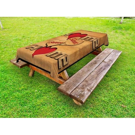 

Home Sweet Home Outdoor Tablecloth Words with Heart Shapes on Wooden Planks Log Cabin Country House Decorative Washable Fabric Picnic Tablecloth 58 X 104 Inches Pale Brown Red Black by Ambesonne