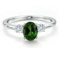 thumbnail image 3 of Gem Stone King 14K White Gold Green Chrome Diopside and White Moissanite Engagement Ring for Women | 0.90 Cttw | Oval 7X5MM | Gemstone Birthstone | Size 9, 3 of 6