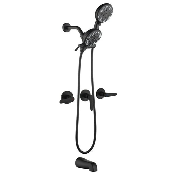 ANGELES HOME Bathtub Shower Faucet Set with Tub Spout, 2-in-1 Dual Shower Head System with Handheld Spray Combo, 5-Mode, Valve Trim Kit, Matte Black