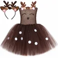 thumbnail image 3 of Disfraz de reno marrón para niñas, vestido de tutú navideño con flores y astas, vestido de princesa de tul, ropa de fiesta navideña para niñas pequeñas, 3 of 5