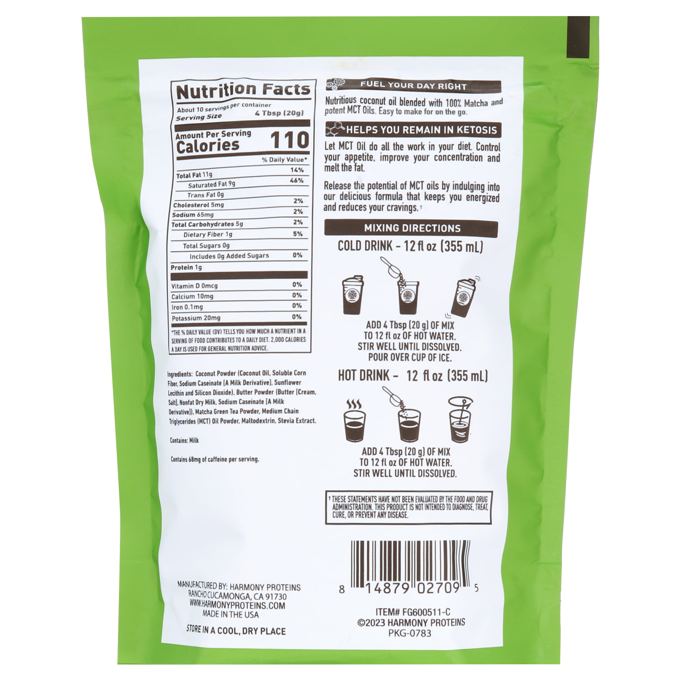 Frozen Bean Keto Matcha Green Powdered Tea 7oz 4 Pk