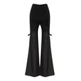 thumbnail image 2 of design trousers for women new style knee belt slim fit hip-covering slim long legs knitted spliced ​​flared trousers - black - M, 2 of 4