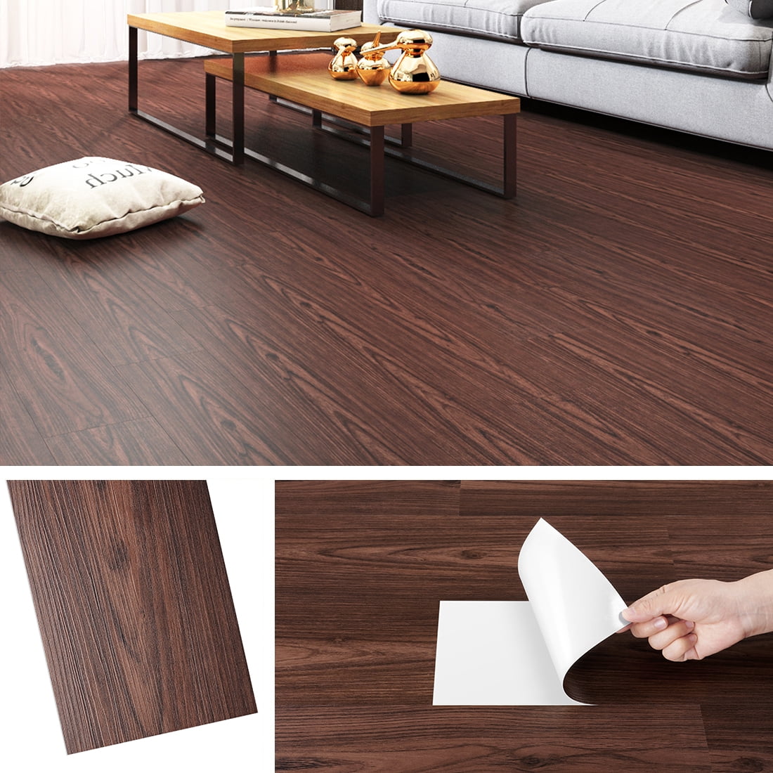 Livelynine 4pcs Peel and Stick Floor Tile Cherry Wood 6in x 3ft Red Wood  Vinyl Plank Flooring Adhesive Floor Tiles Peel u0026 Stick Waterproof Laminate  Flooring for Bathroom Kitchen Floor u0026 Walls