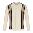 thumbnail image 6 of YLSDY Men's Slim Fit Striped Long Sleeve Knitted Cardigan Sweater with Buttons V Neck Lightweight Jumper Tops Beige L, 6 of 8
